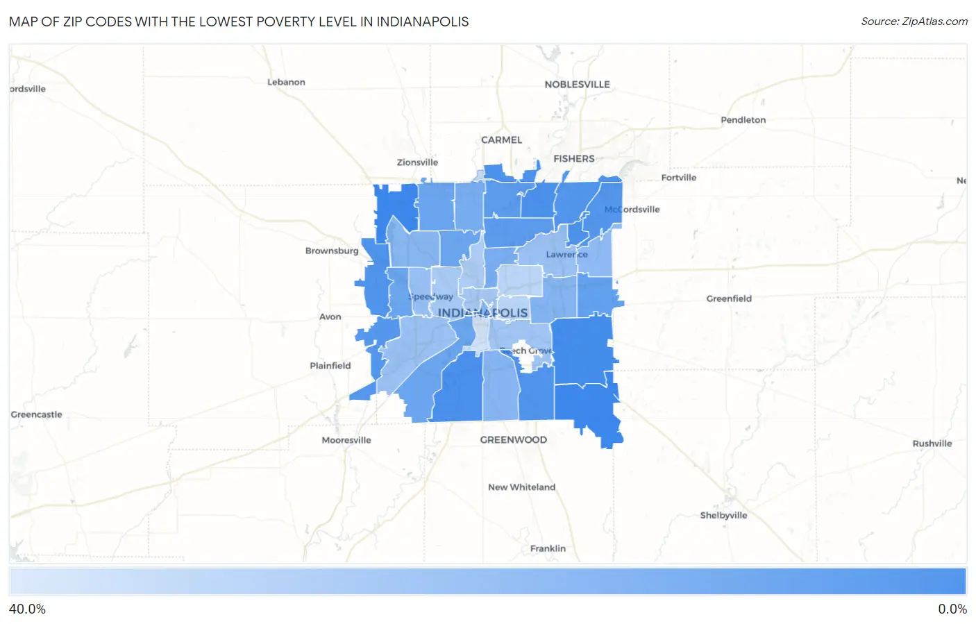 Zip Codes with the Lowest Poverty Level in Indianapolis Map