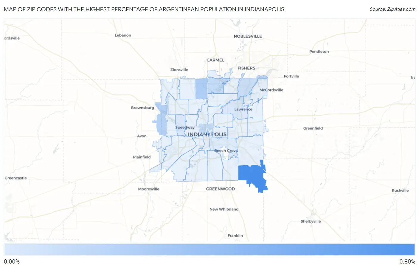 Zip Codes with the Highest Percentage of Argentinean Population in Indianapolis Map