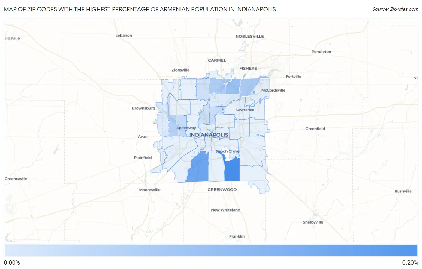 Zip Codes with the Highest Percentage of Armenian Population in Indianapolis Map