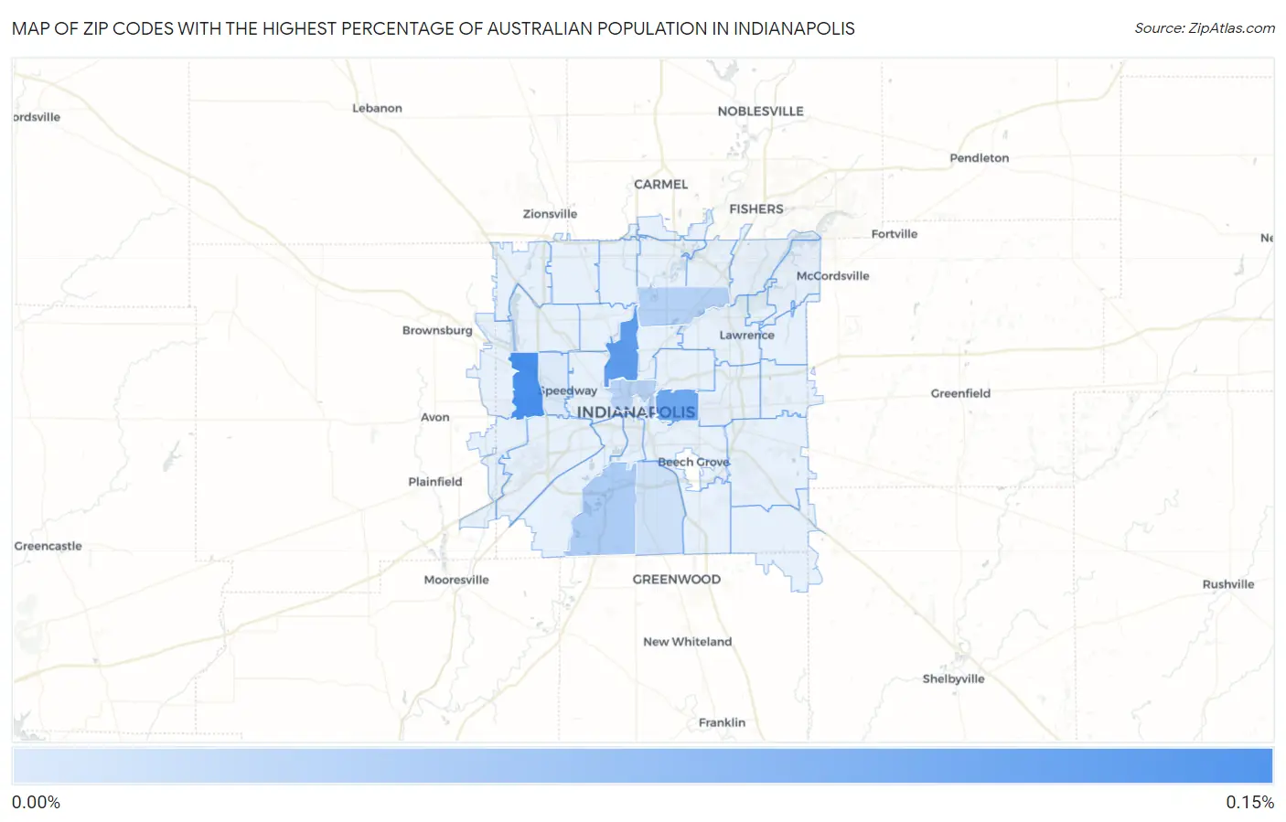 Zip Codes with the Highest Percentage of Australian Population in Indianapolis Map