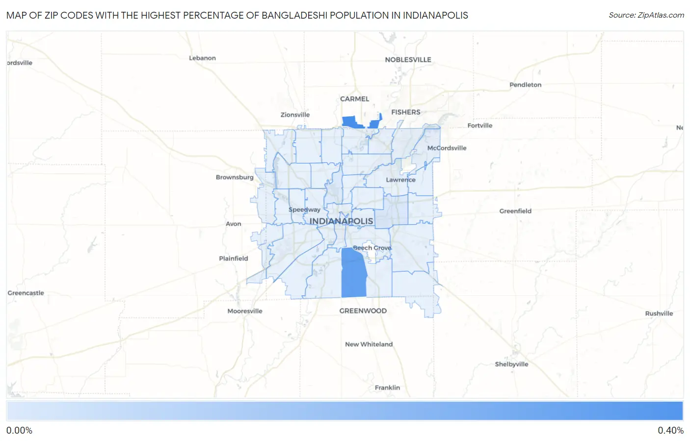 Zip Codes with the Highest Percentage of Bangladeshi Population in Indianapolis Map