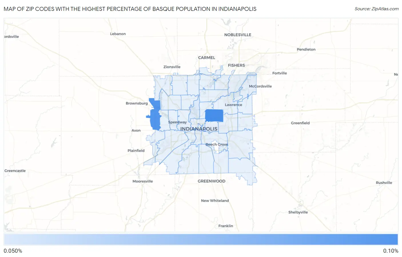 Zip Codes with the Highest Percentage of Basque Population in Indianapolis Map
