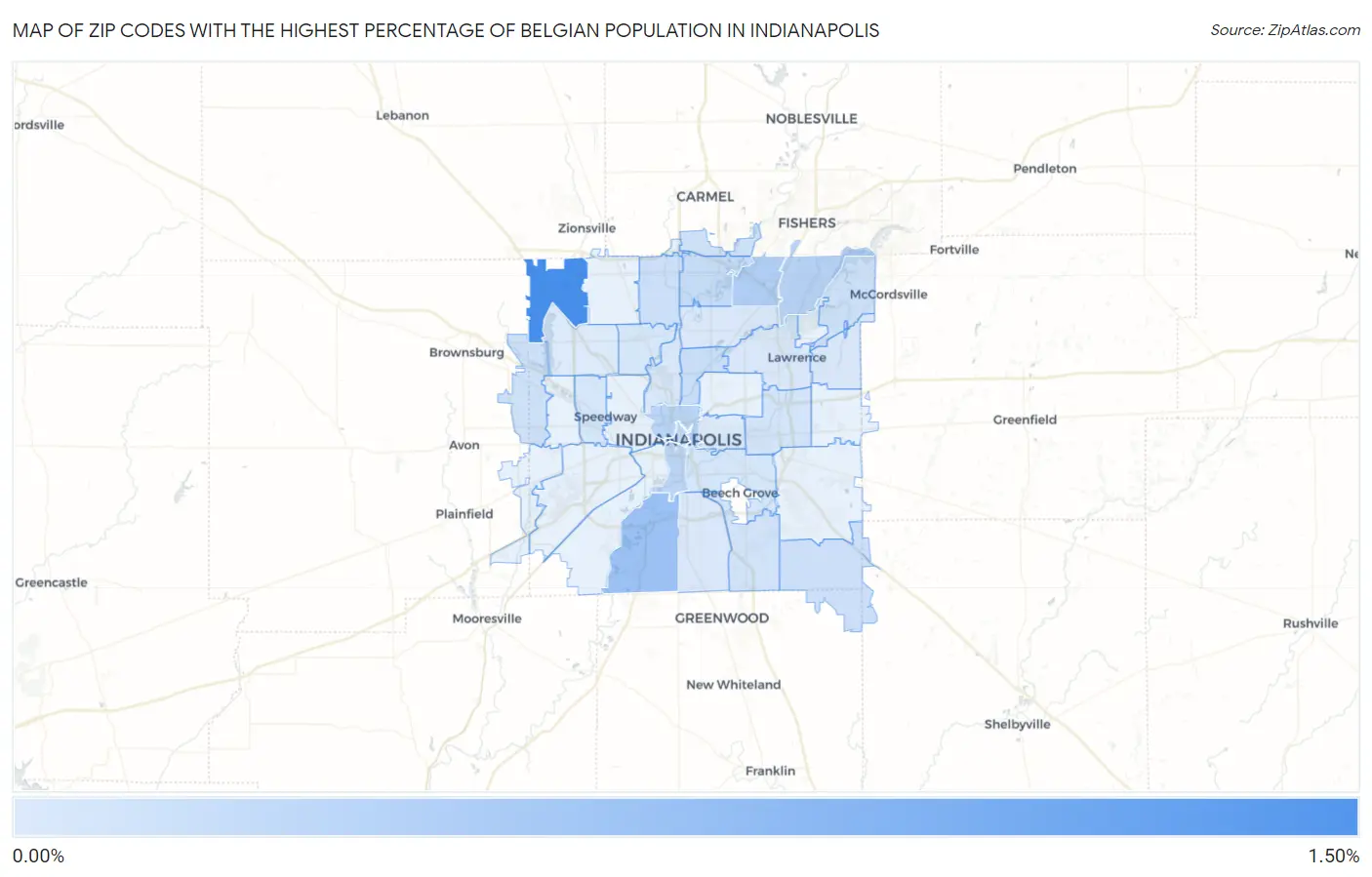 Zip Codes with the Highest Percentage of Belgian Population in Indianapolis Map
