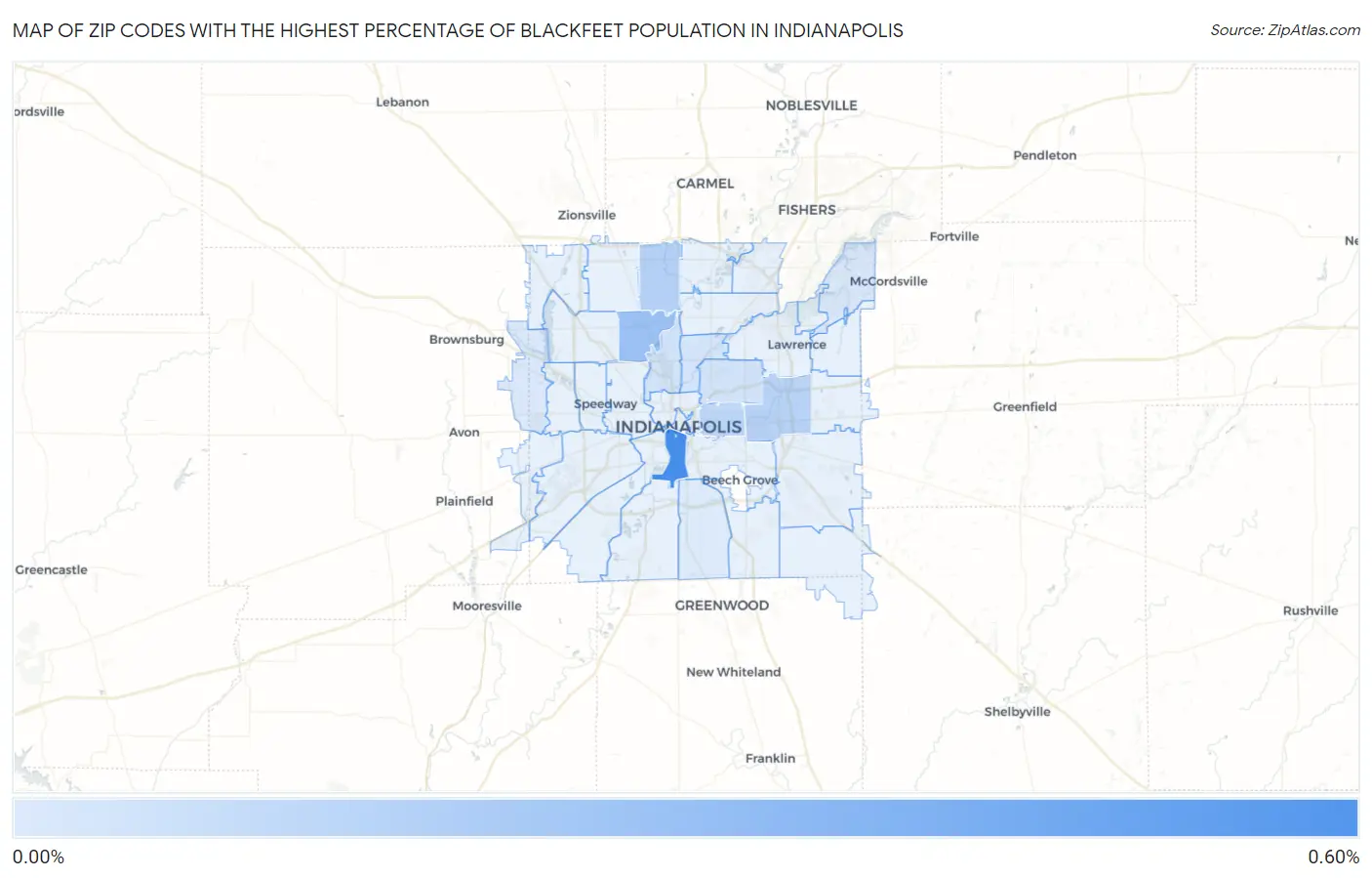 Zip Codes with the Highest Percentage of Blackfeet Population in Indianapolis Map