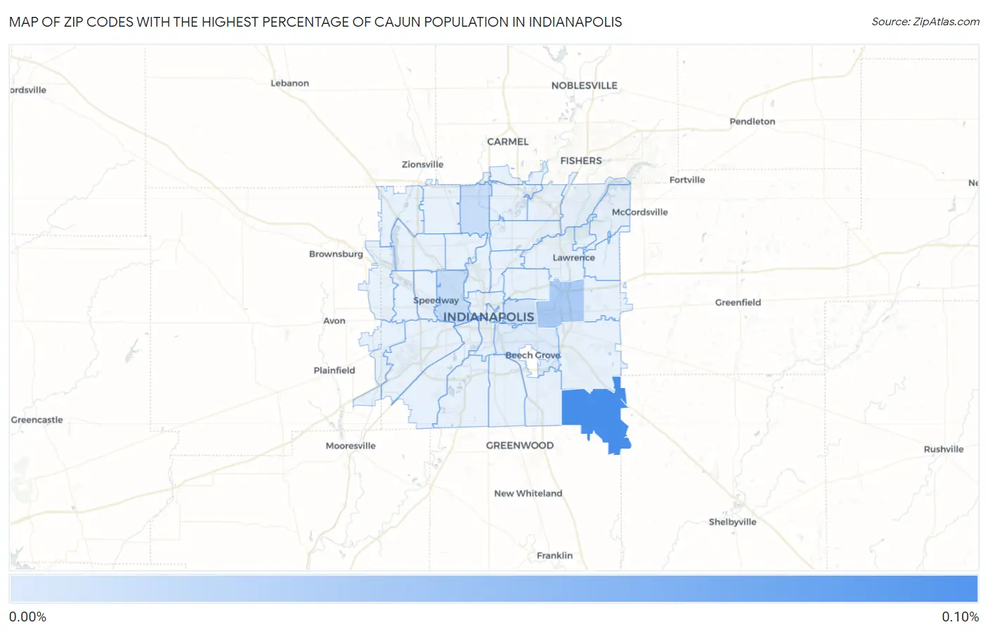 Zip Codes with the Highest Percentage of Cajun Population in Indianapolis Map