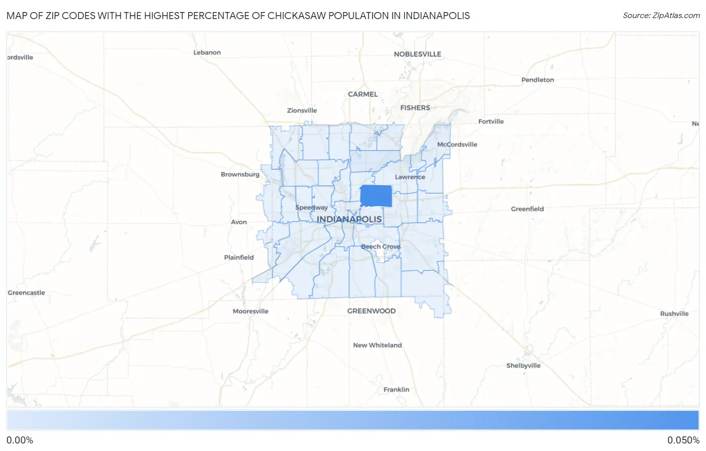 Zip Codes with the Highest Percentage of Chickasaw Population in Indianapolis Map