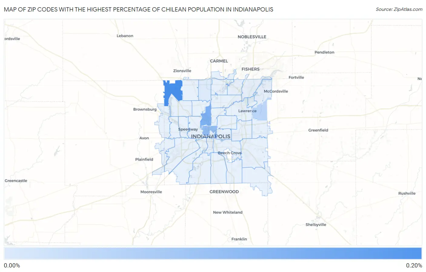 Zip Codes with the Highest Percentage of Chilean Population in Indianapolis Map