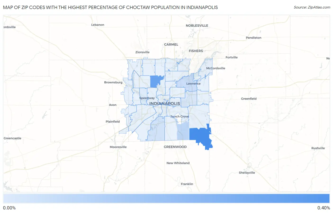 Zip Codes with the Highest Percentage of Choctaw Population in Indianapolis Map