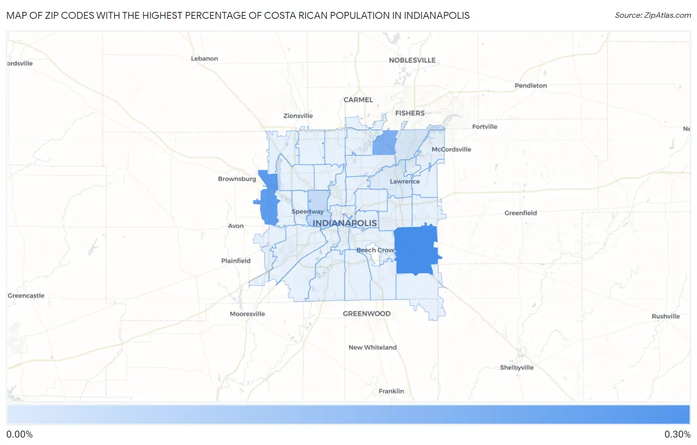 Zip Codes with the Highest Percentage of Costa Rican Population in Indianapolis Map