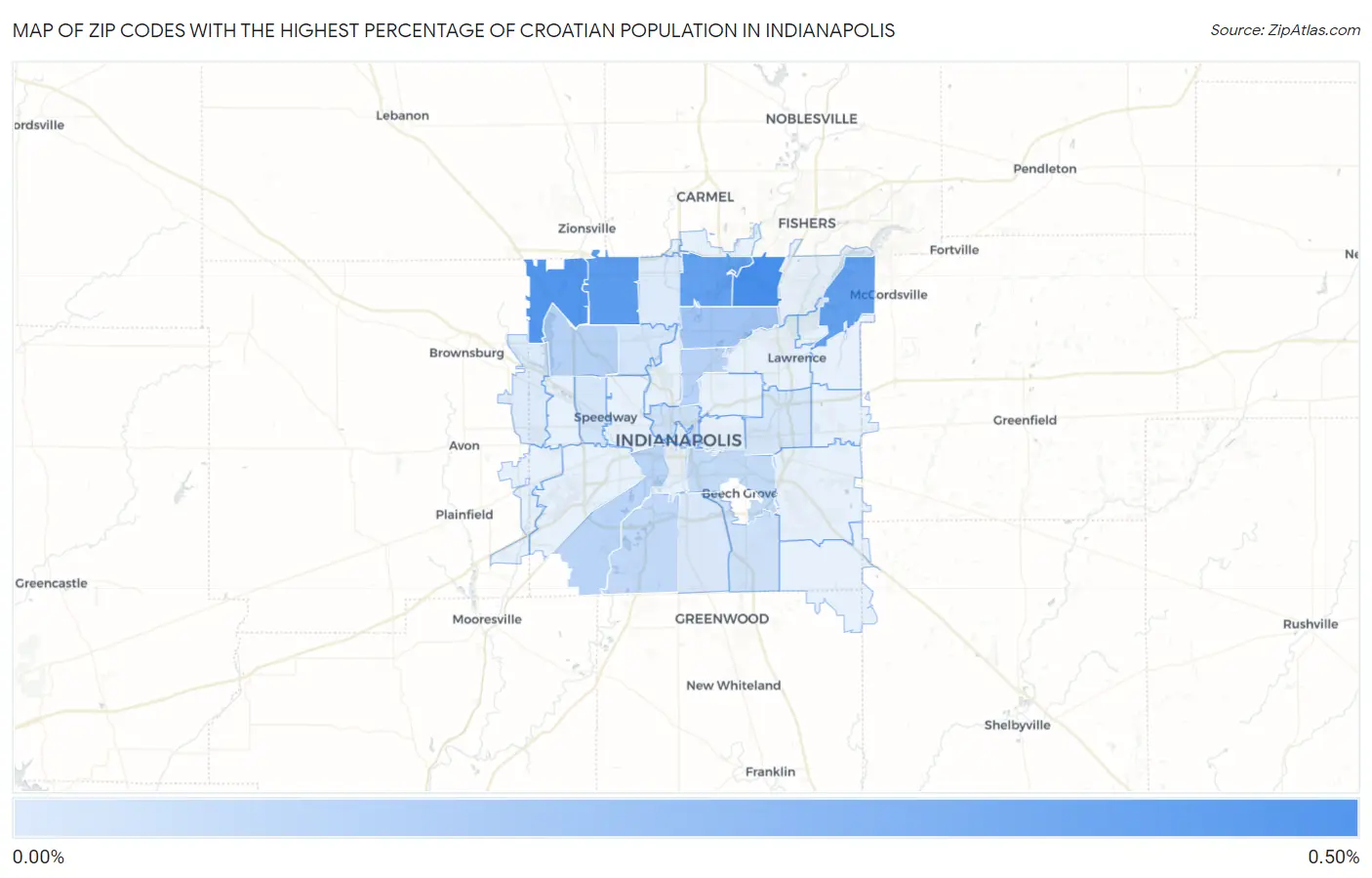 Zip Codes with the Highest Percentage of Croatian Population in Indianapolis Map