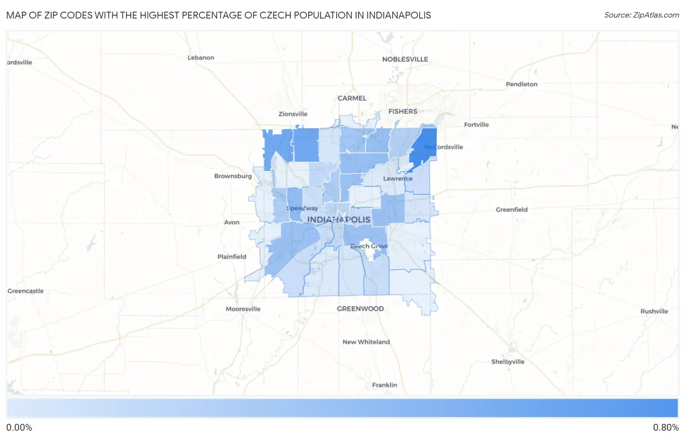 Zip Codes with the Highest Percentage of Czech Population in Indianapolis Map