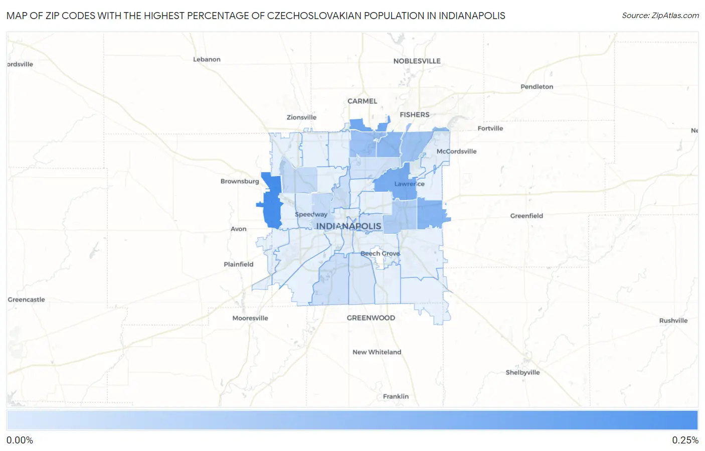 Zip Codes with the Highest Percentage of Czechoslovakian Population in Indianapolis Map