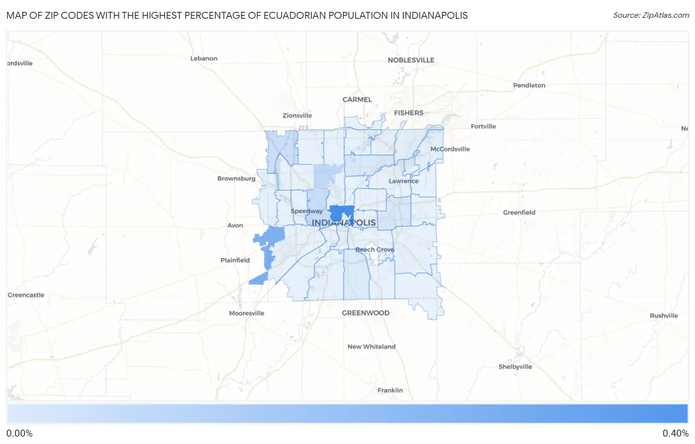 Zip Codes with the Highest Percentage of Ecuadorian Population in Indianapolis Map
