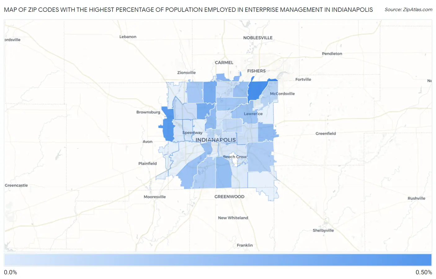 Zip Codes with the Highest Percentage of Population Employed in Enterprise Management in Indianapolis Map