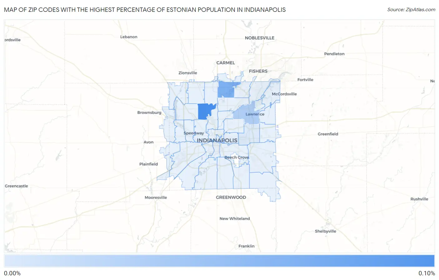 Zip Codes with the Highest Percentage of Estonian Population in Indianapolis Map