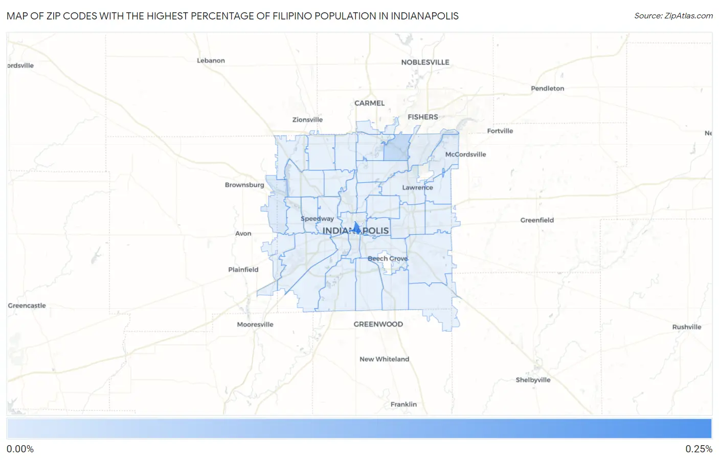 Zip Codes with the Highest Percentage of Filipino Population in Indianapolis Map