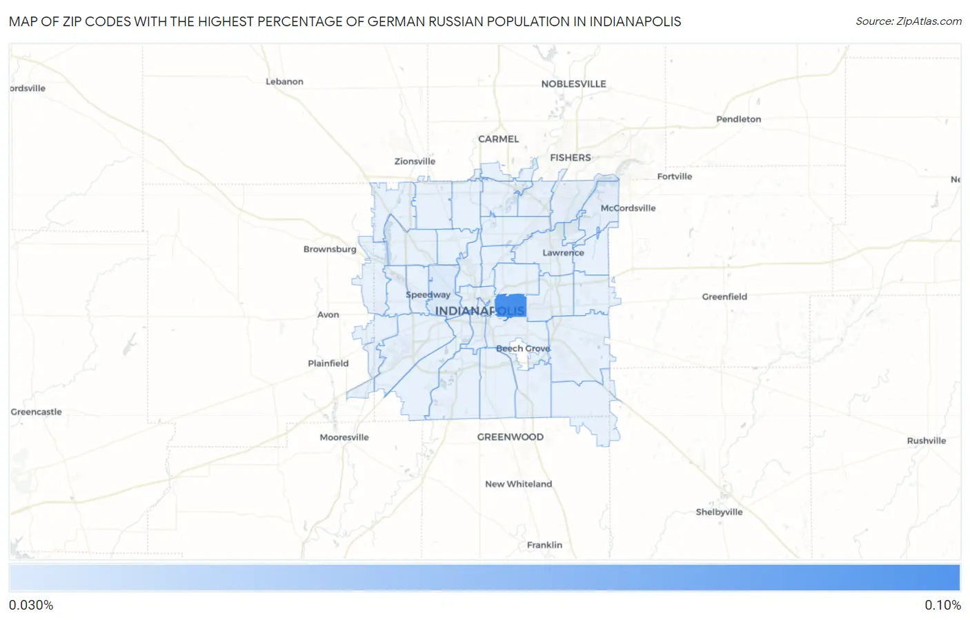 Zip Codes with the Highest Percentage of German Russian Population in Indianapolis Map