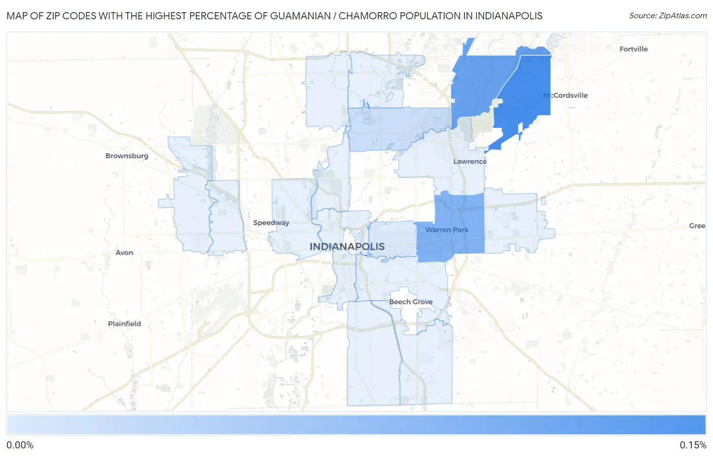 Zip Codes with the Highest Percentage of Guamanian / Chamorro Population in Indianapolis Map