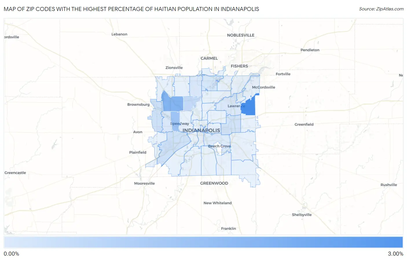 Zip Codes with the Highest Percentage of Haitian Population in Indianapolis Map