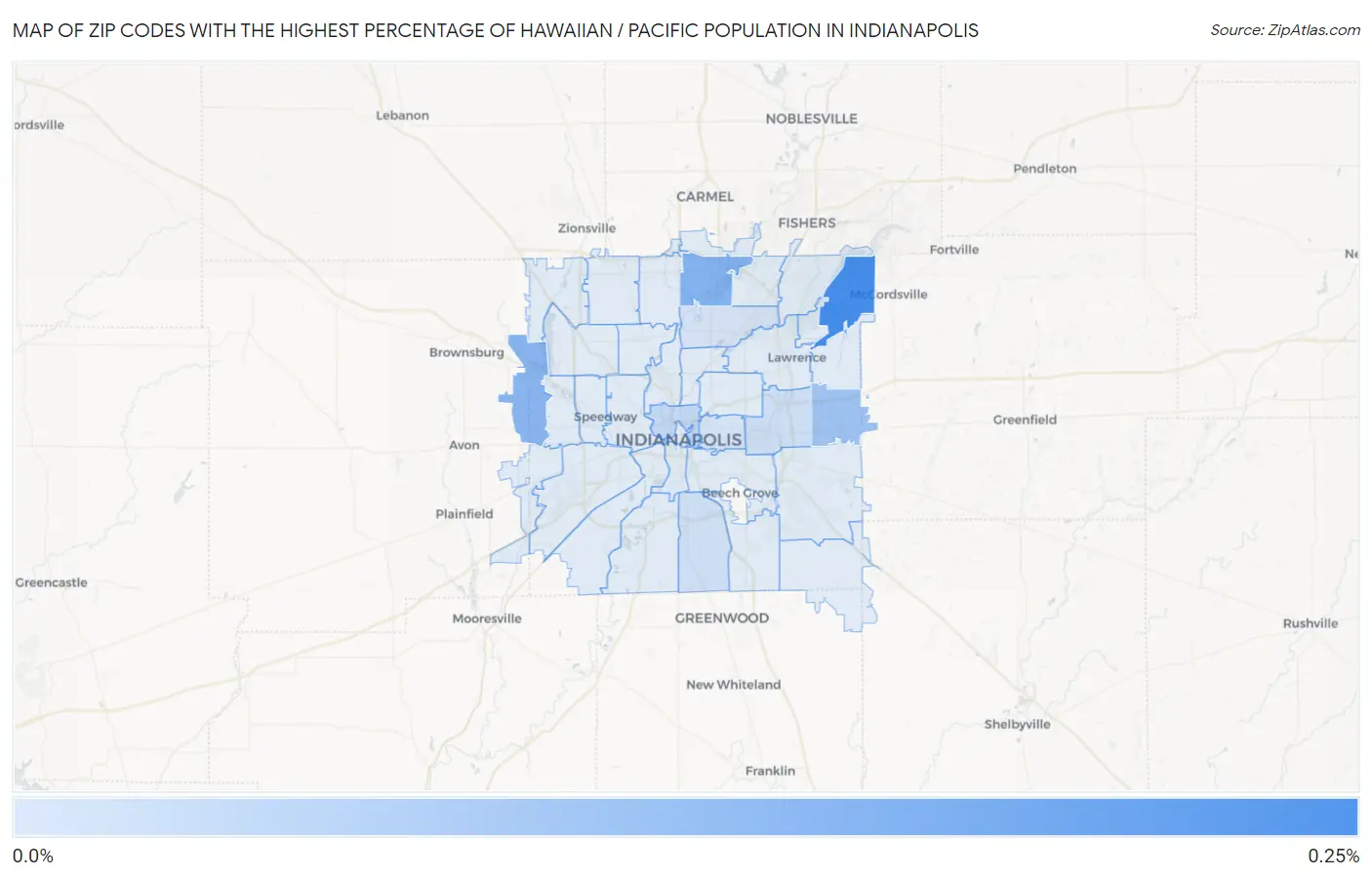 Zip Codes with the Highest Percentage of Hawaiian / Pacific Population in Indianapolis Map