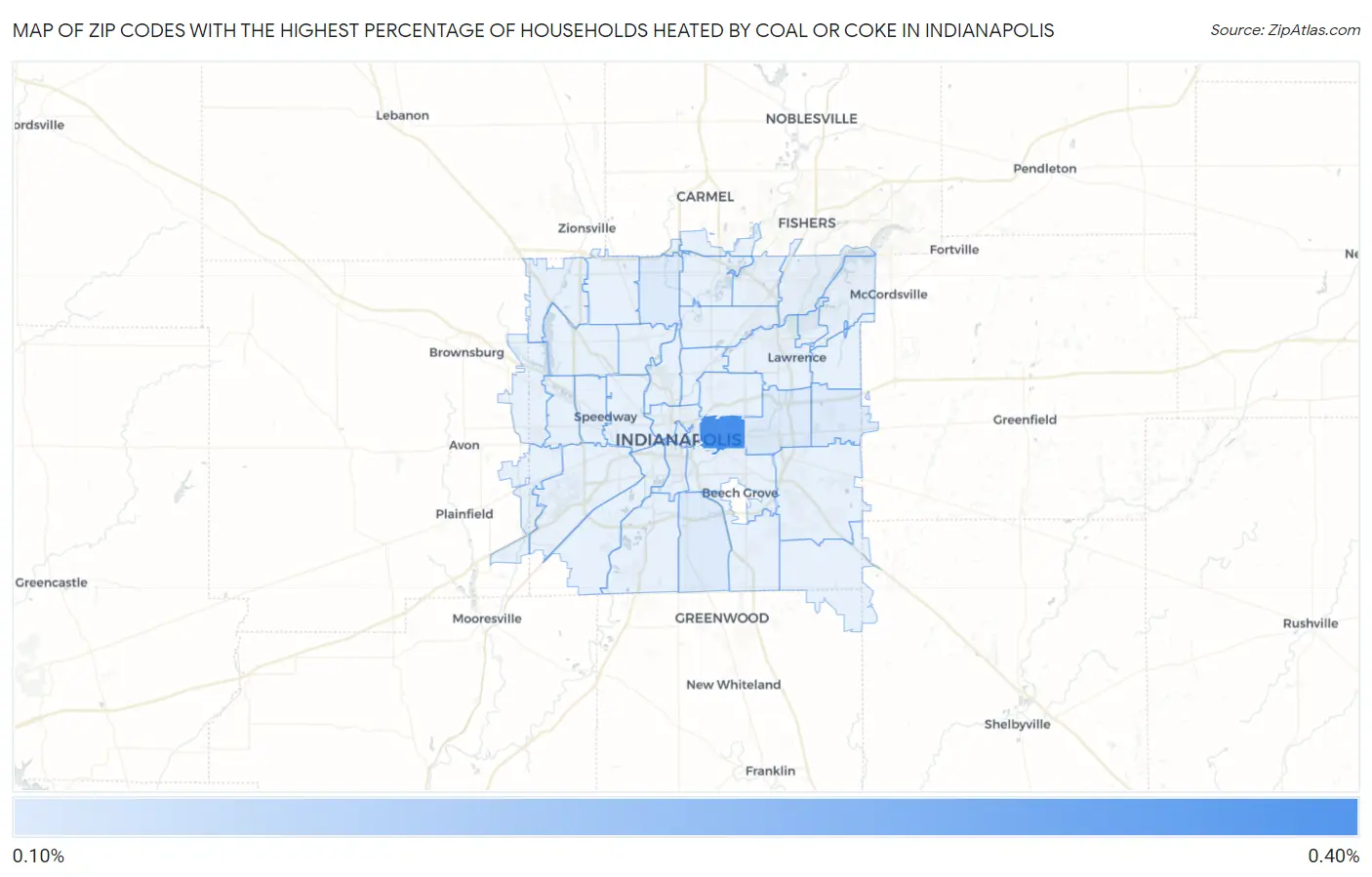 Zip Codes with the Highest Percentage of Households Heated by Coal or Coke in Indianapolis Map
