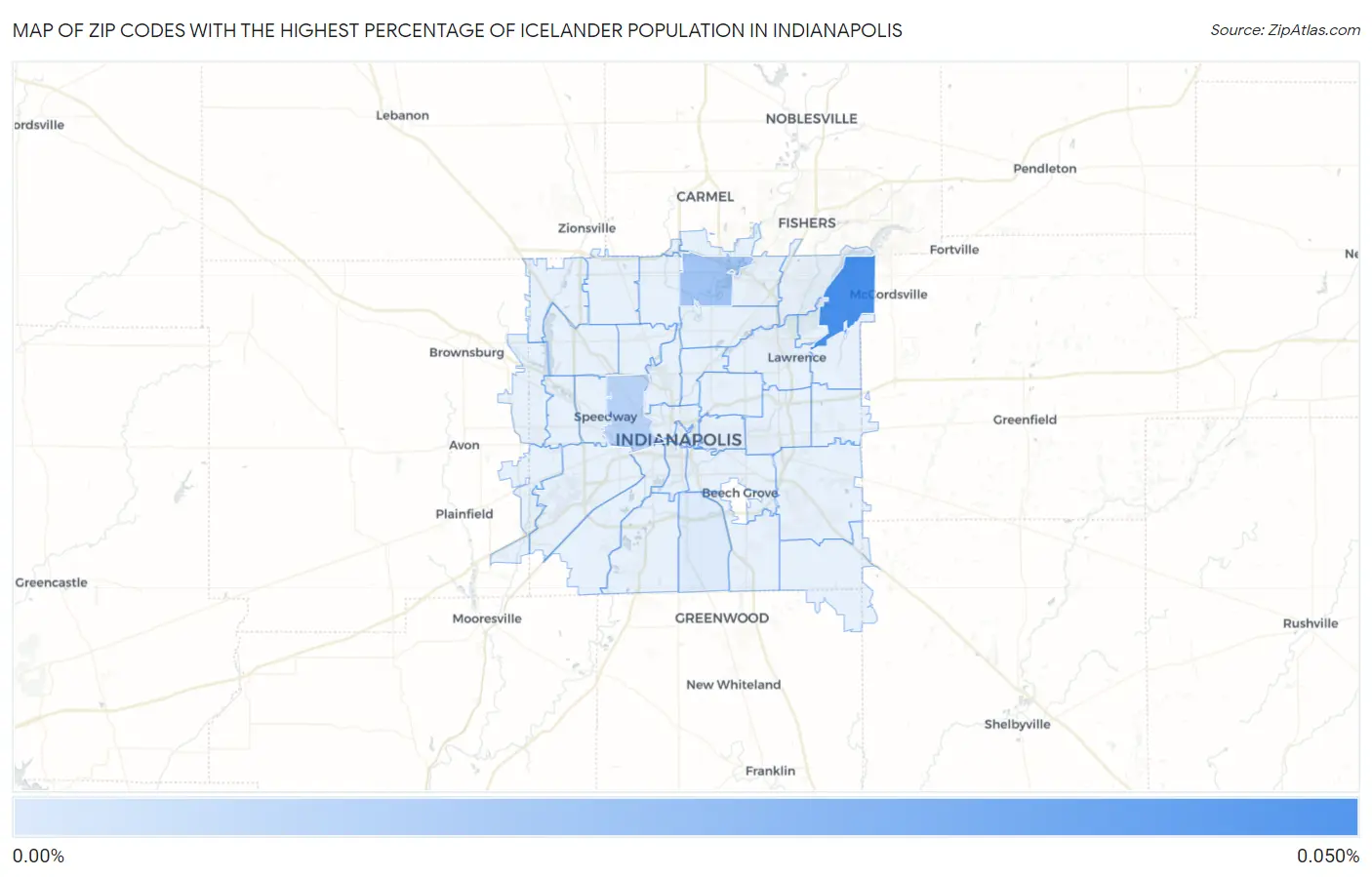 Zip Codes with the Highest Percentage of Icelander Population in Indianapolis Map