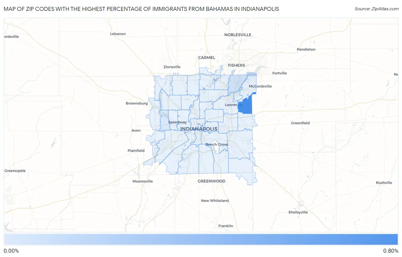 Zip Codes with the Highest Percentage of Immigrants from Bahamas in Indianapolis Map