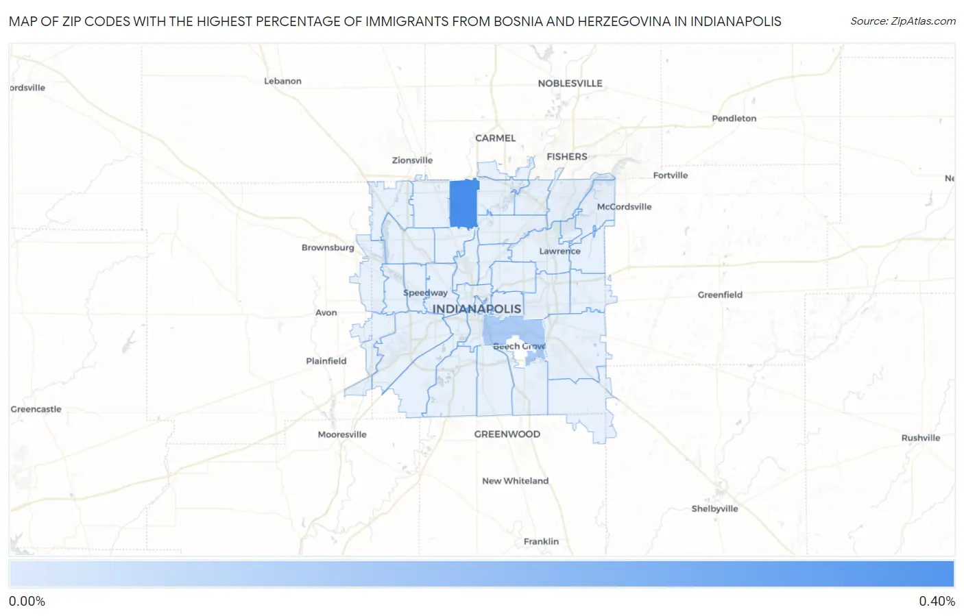 Zip Codes with the Highest Percentage of Immigrants from Bosnia and Herzegovina in Indianapolis Map