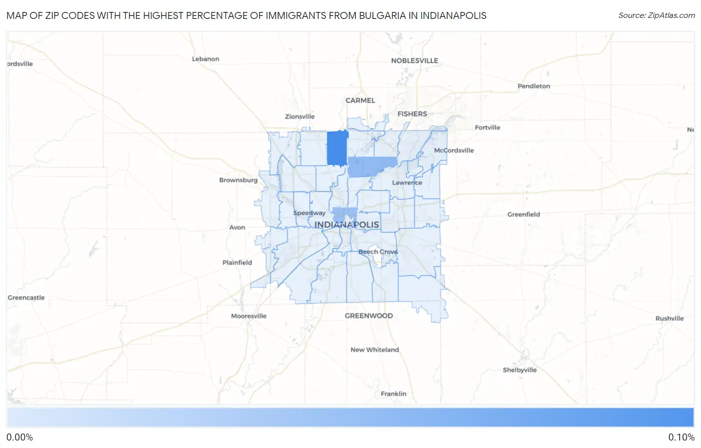 Zip Codes with the Highest Percentage of Immigrants from Bulgaria in Indianapolis Map