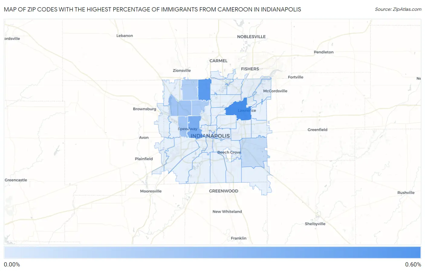Zip Codes with the Highest Percentage of Immigrants from Cameroon in Indianapolis Map