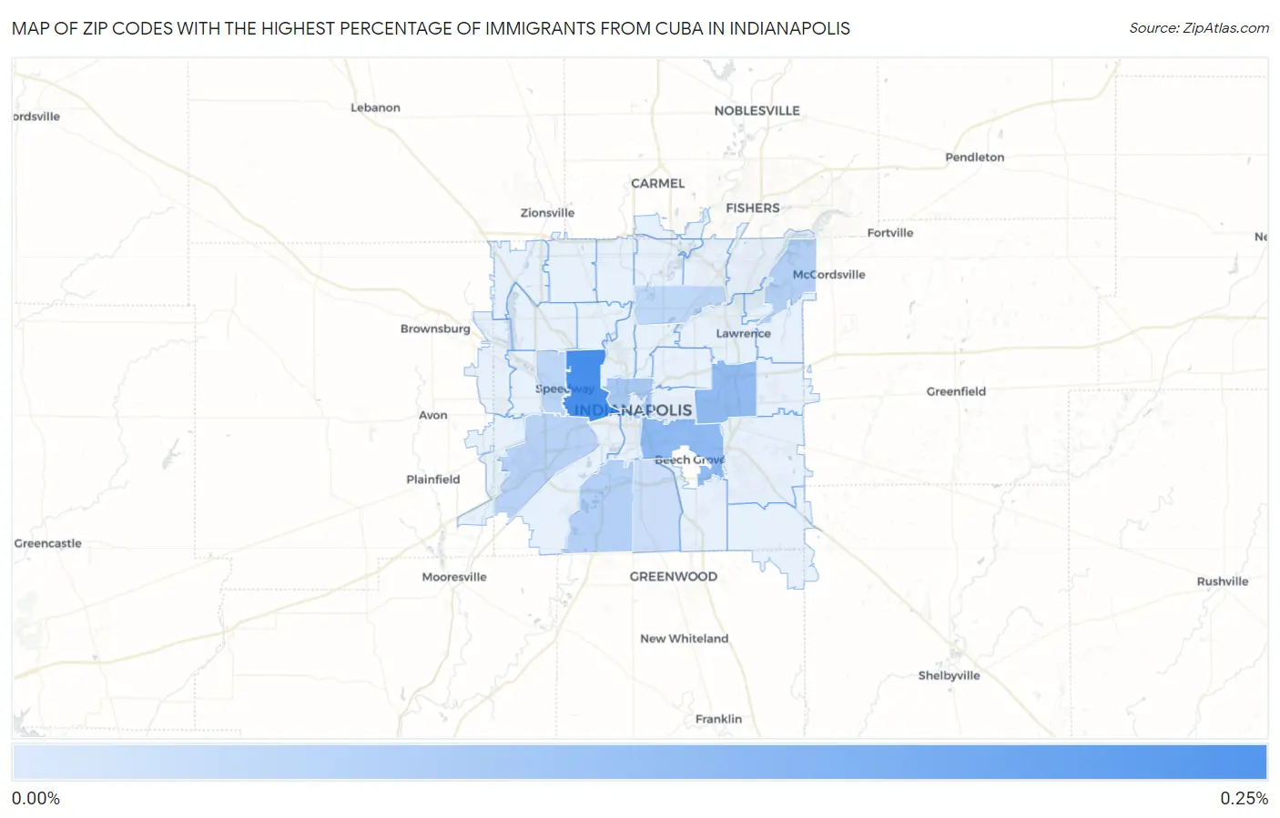 Zip Codes with the Highest Percentage of Immigrants from Cuba in Indianapolis Map