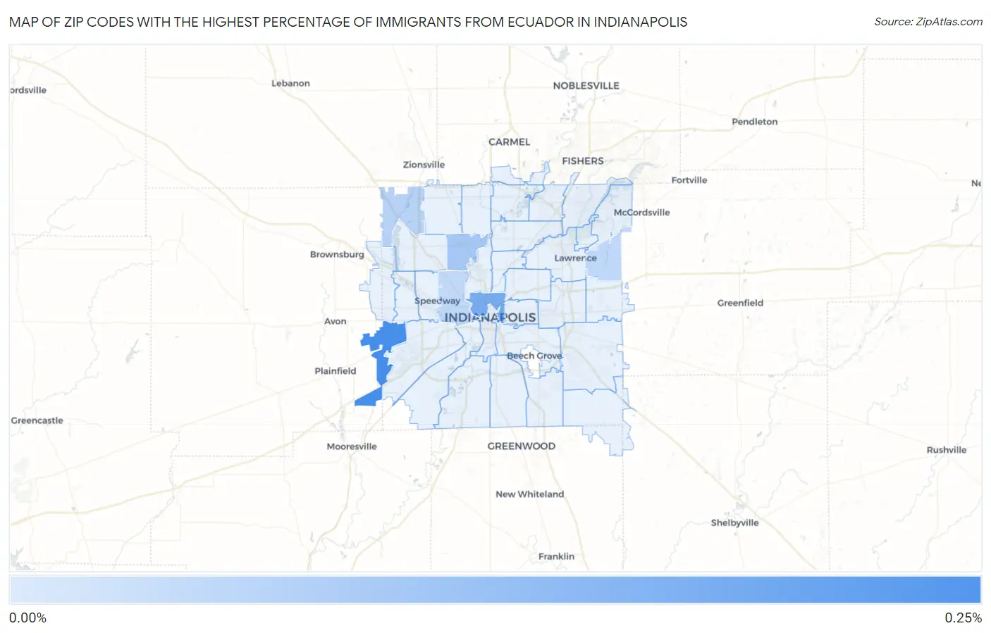 Zip Codes with the Highest Percentage of Immigrants from Ecuador in Indianapolis Map