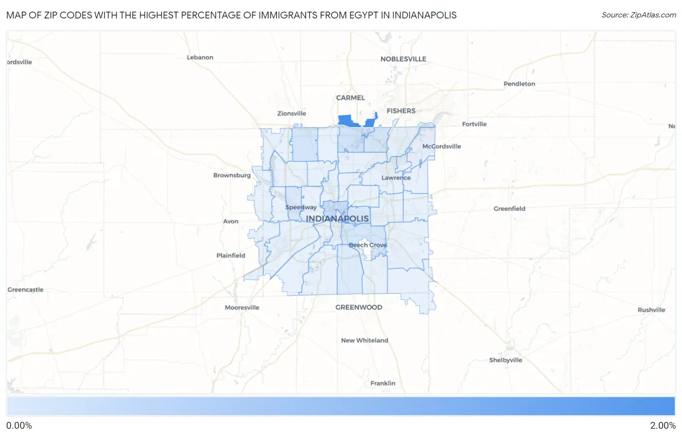 Zip Codes with the Highest Percentage of Immigrants from Egypt in Indianapolis Map