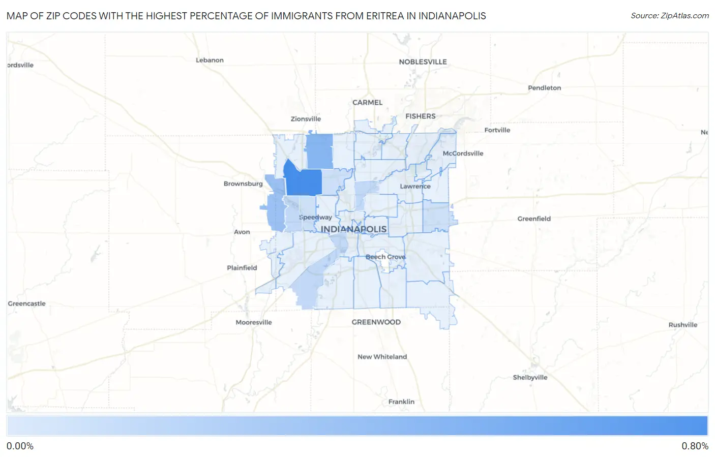 Zip Codes with the Highest Percentage of Immigrants from Eritrea in Indianapolis Map