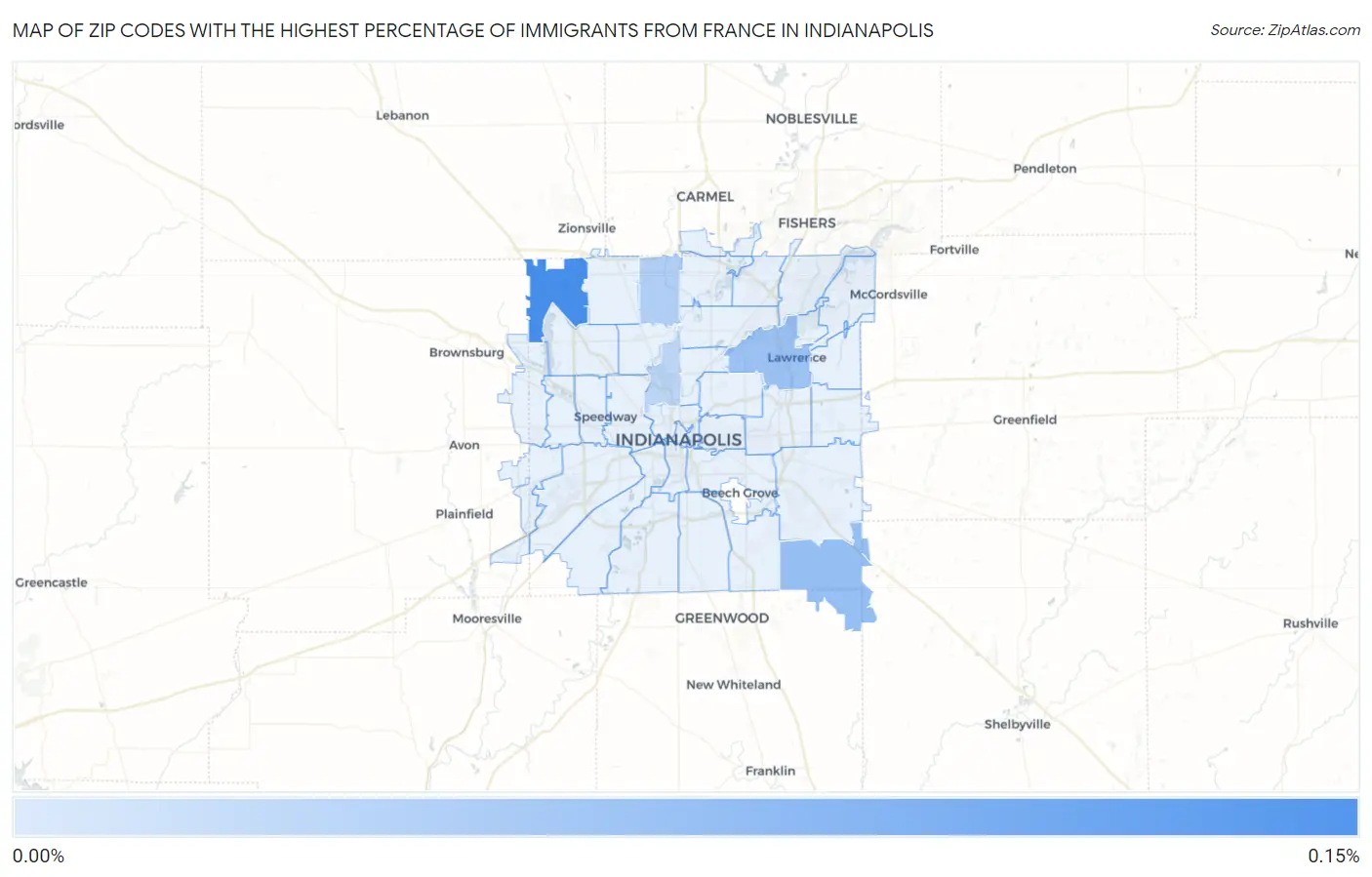 Zip Codes with the Highest Percentage of Immigrants from France in Indianapolis Map