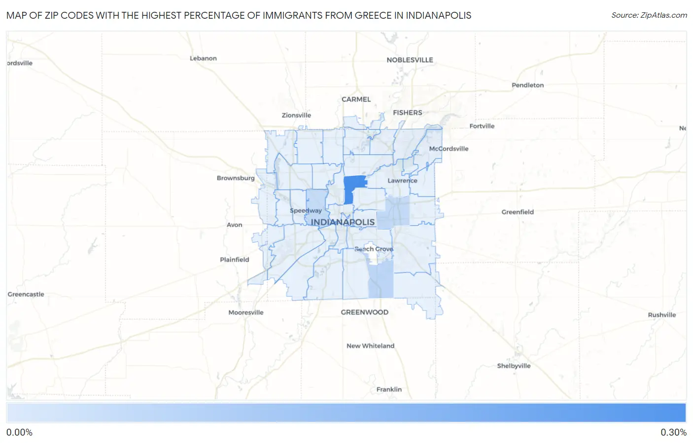 Zip Codes with the Highest Percentage of Immigrants from Greece in Indianapolis Map