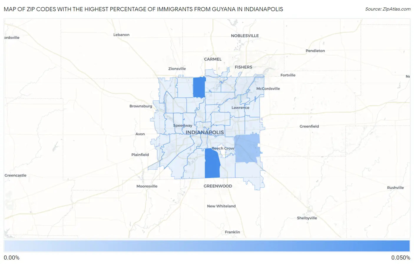 Zip Codes with the Highest Percentage of Immigrants from Guyana in Indianapolis Map