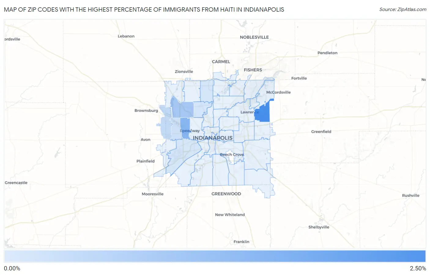 Zip Codes with the Highest Percentage of Immigrants from Haiti in Indianapolis Map