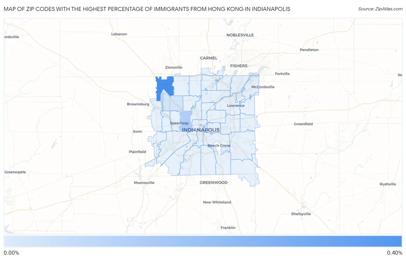 Zip Codes with the Highest Percentage of Immigrants from Hong Kong in Indianapolis Map