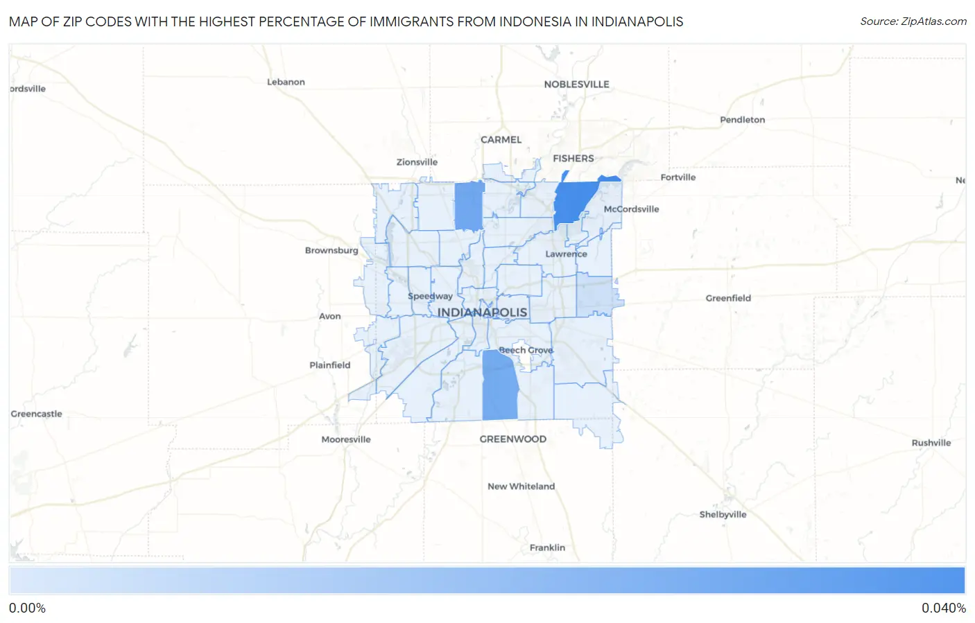 Zip Codes with the Highest Percentage of Immigrants from Indonesia in Indianapolis Map