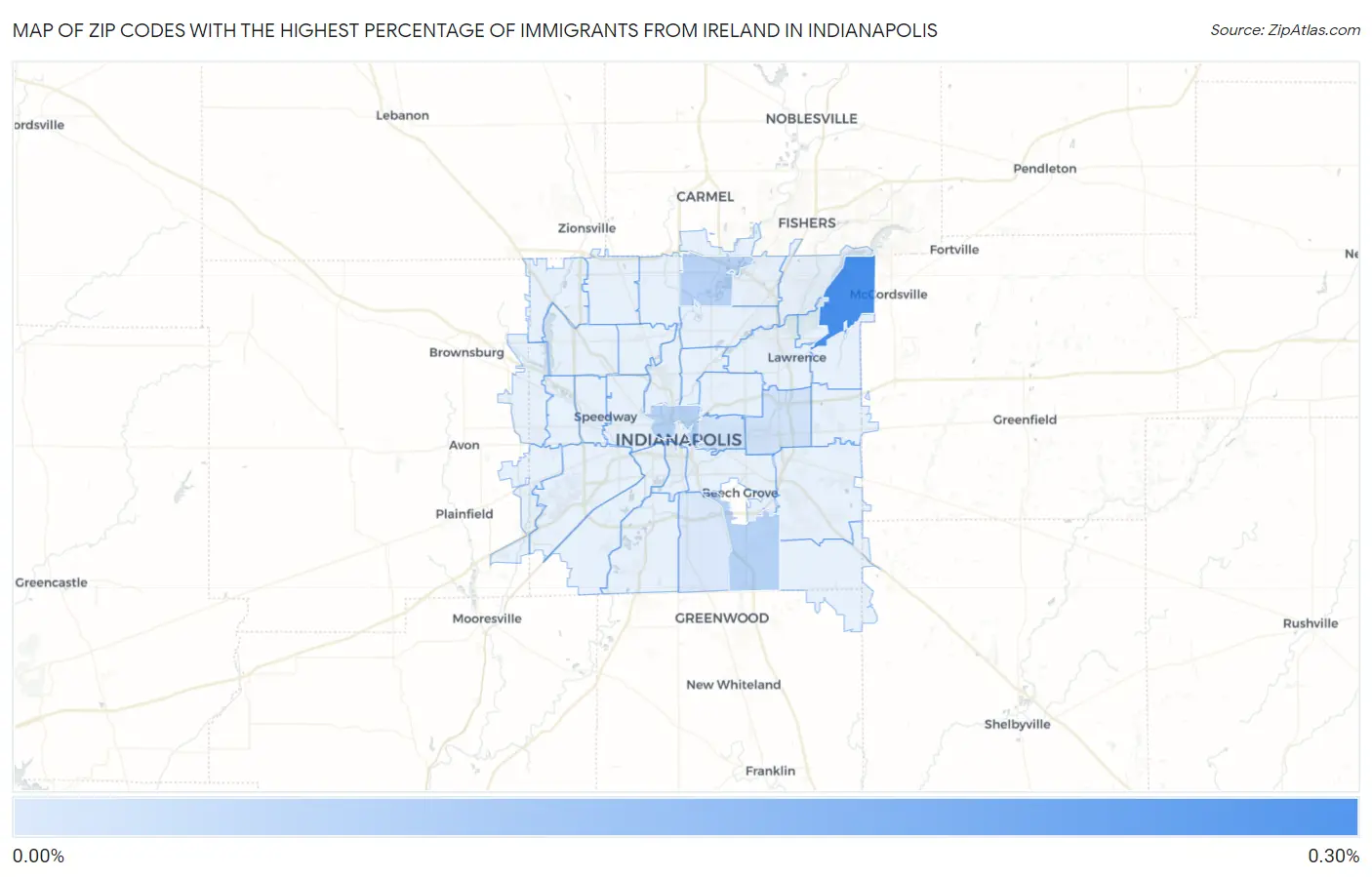 Zip Codes with the Highest Percentage of Immigrants from Ireland in Indianapolis Map
