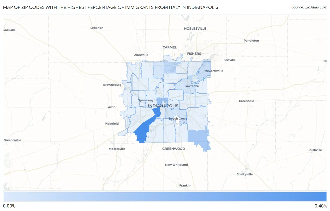 Zip Codes with the Highest Percentage of Immigrants from Italy in Indianapolis Map