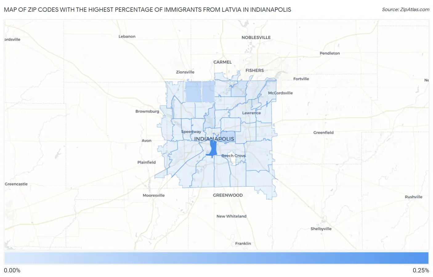 Zip Codes with the Highest Percentage of Immigrants from Latvia in Indianapolis Map