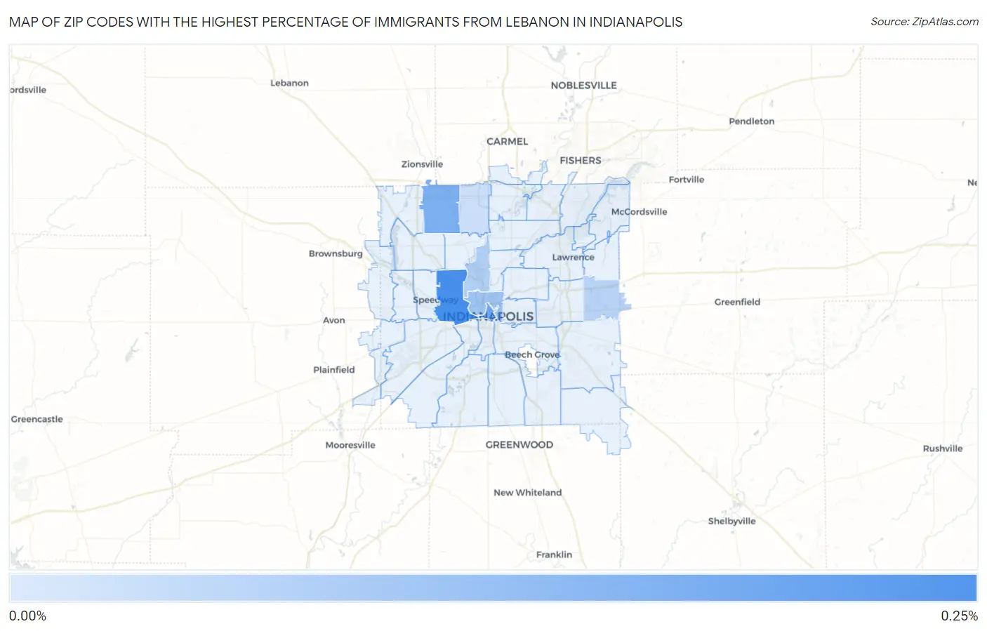 Zip Codes with the Highest Percentage of Immigrants from Lebanon in Indianapolis Map