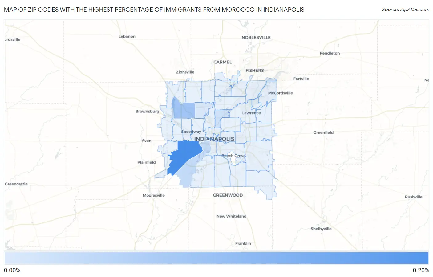 Zip Codes with the Highest Percentage of Immigrants from Morocco in Indianapolis Map