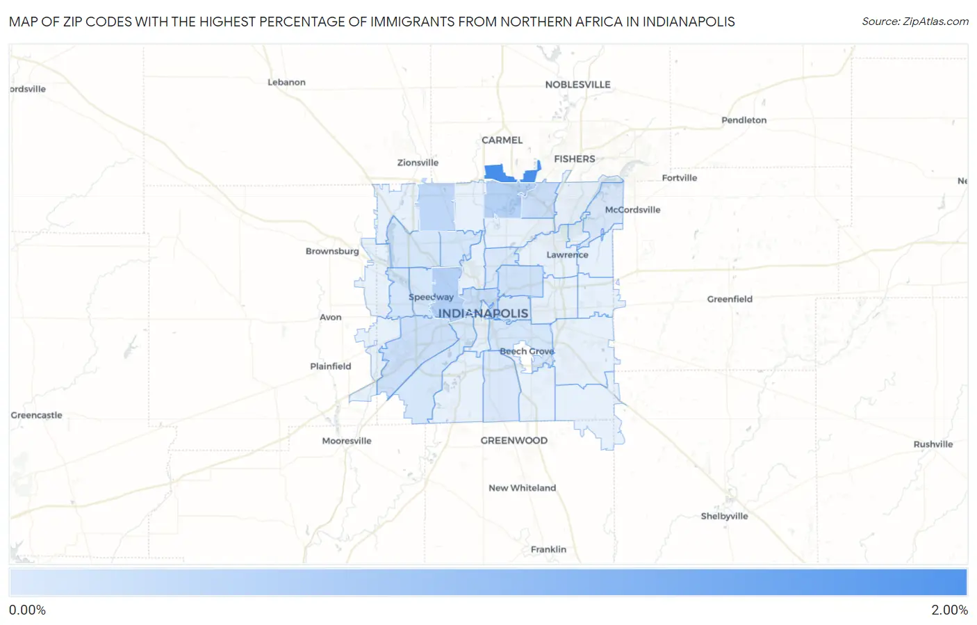 Zip Codes with the Highest Percentage of Immigrants from Northern Africa in Indianapolis Map