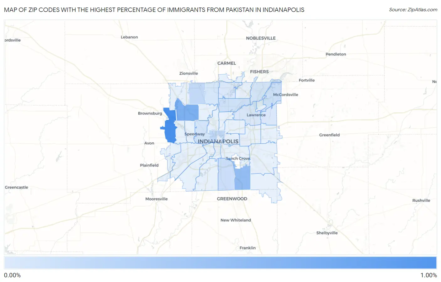 Zip Codes with the Highest Percentage of Immigrants from Pakistan in Indianapolis Map
