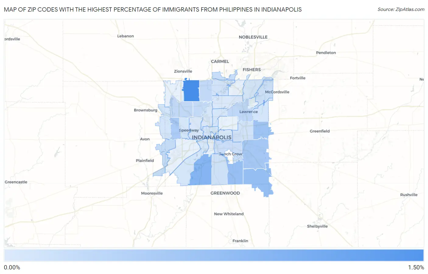 Zip Codes with the Highest Percentage of Immigrants from Philippines in Indianapolis Map