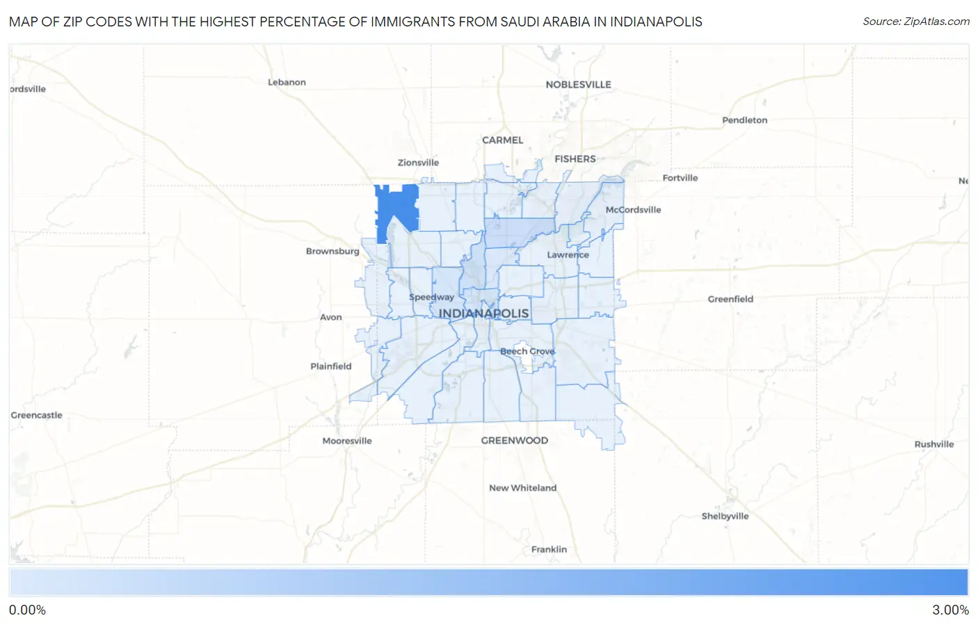 Zip Codes with the Highest Percentage of Immigrants from Saudi Arabia in Indianapolis Map