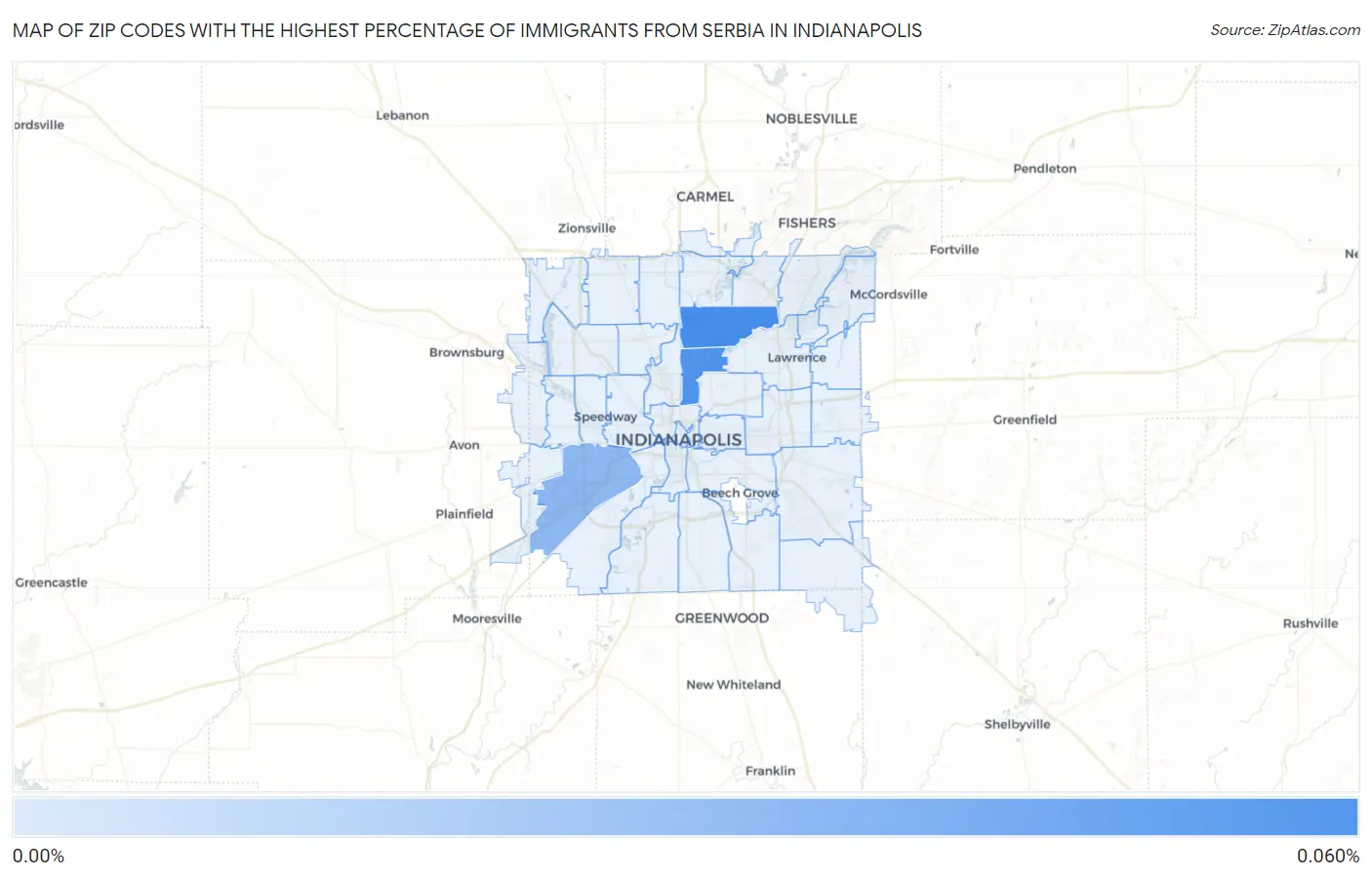 Zip Codes with the Highest Percentage of Immigrants from Serbia in Indianapolis Map